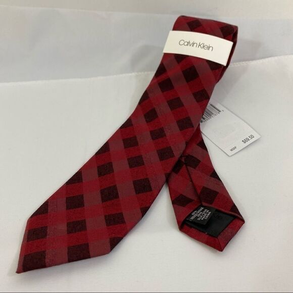 Calvin Klein Red and Black Checkered Tie - Picture 1 of 4